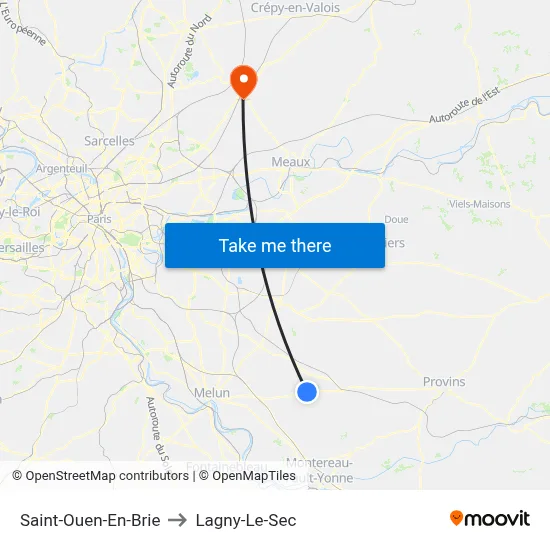 Saint-Ouen-En-Brie to Lagny-Le-Sec map