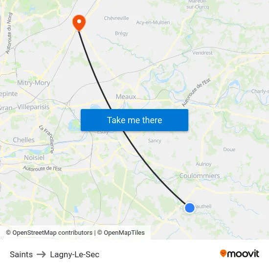 Saints to Lagny-Le-Sec map