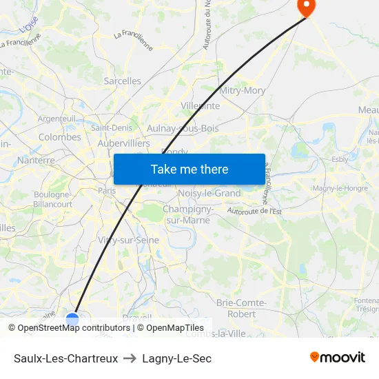 Saulx-Les-Chartreux to Lagny-Le-Sec map