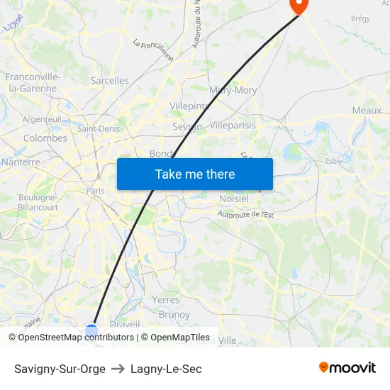 Savigny-Sur-Orge to Lagny-Le-Sec map
