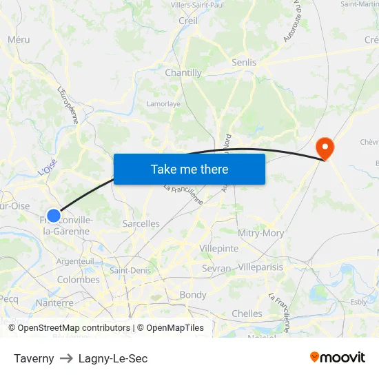 Taverny to Lagny-Le-Sec map