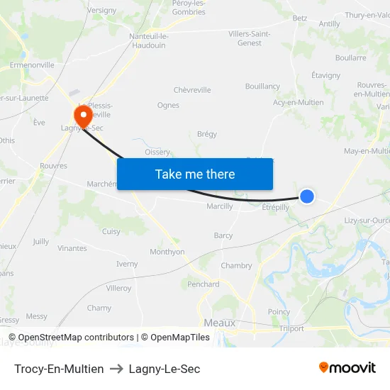 Trocy-En-Multien to Lagny-Le-Sec map