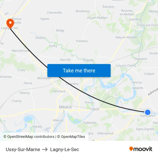 Ussy-Sur-Marne to Lagny-Le-Sec map