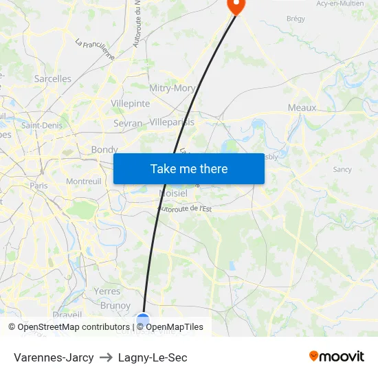 Varennes-Jarcy to Lagny-Le-Sec map