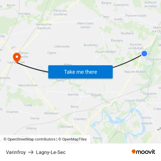 Varinfroy to Lagny-Le-Sec map