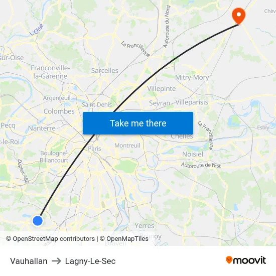 Vauhallan to Lagny-Le-Sec map