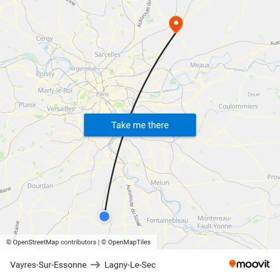 Vayres-Sur-Essonne to Lagny-Le-Sec map