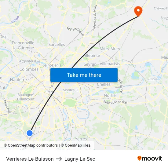 Verrieres-Le-Buisson to Lagny-Le-Sec map