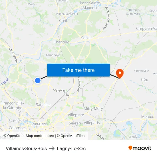 Villaines-Sous-Bois to Lagny-Le-Sec map