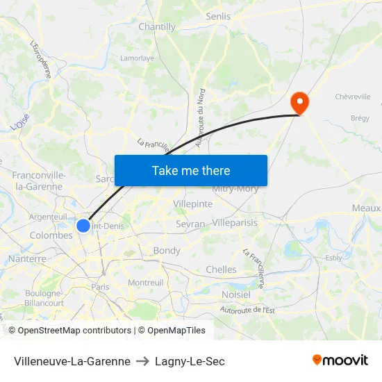 Villeneuve-La-Garenne to Lagny-Le-Sec map