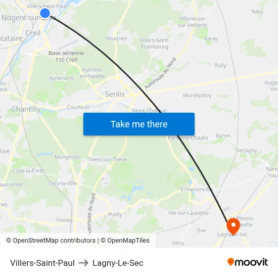 Villers-Saint-Paul to Lagny-Le-Sec map