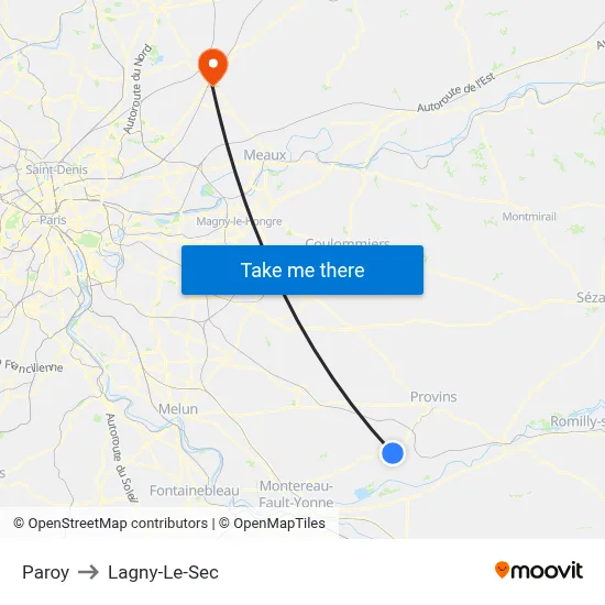 Paroy to Lagny-Le-Sec map