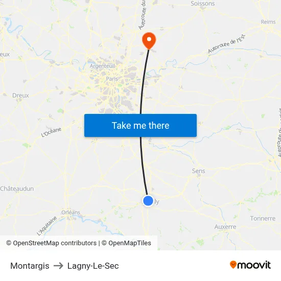 Montargis to Lagny-Le-Sec map