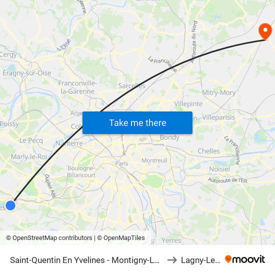 Saint-Quentin En Yvelines - Montigny-Le-Bretonneux to Lagny-Le-Sec map