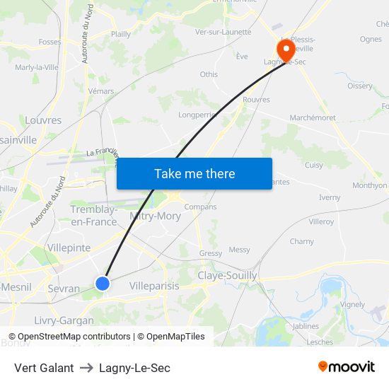 Vert Galant to Lagny-Le-Sec map