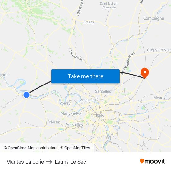 Mantes-La-Jolie to Lagny-Le-Sec map