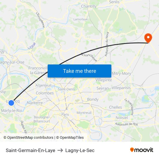 Saint-Germain-En-Laye to Lagny-Le-Sec map