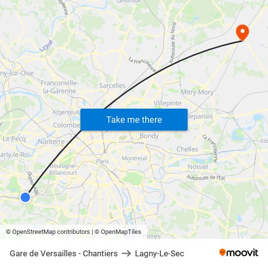 Gare de Versailles - Chantiers to Lagny-Le-Sec map