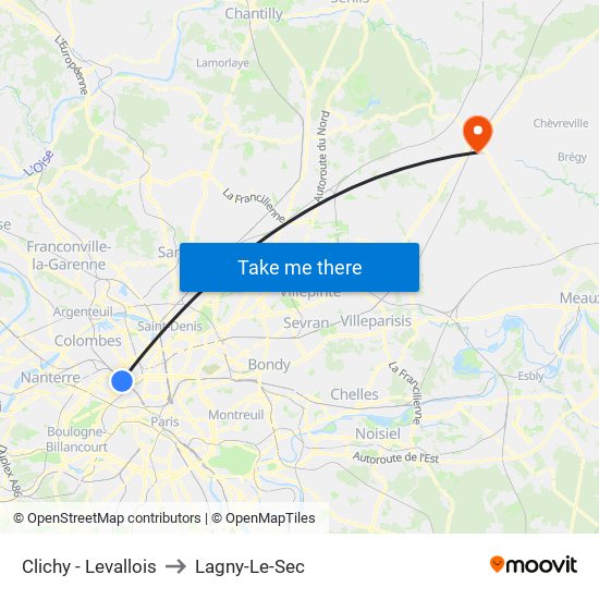 Clichy - Levallois to Lagny-Le-Sec map