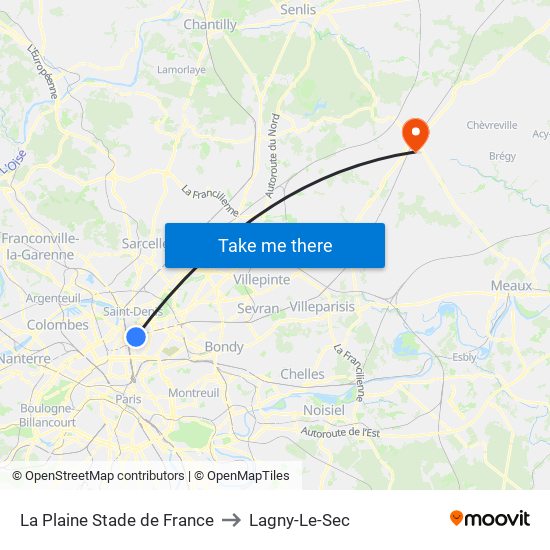 La Plaine Stade de France to Lagny-Le-Sec map