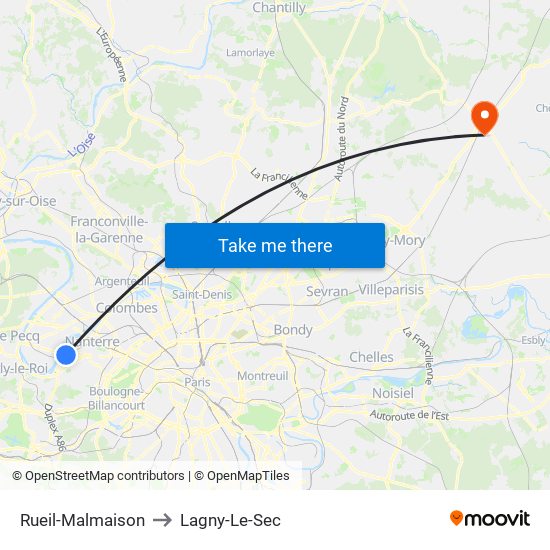 Rueil-Malmaison to Lagny-Le-Sec map