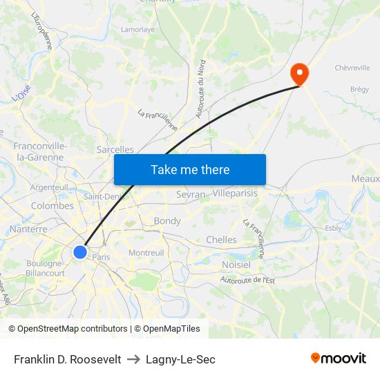 Franklin D. Roosevelt to Lagny-Le-Sec map