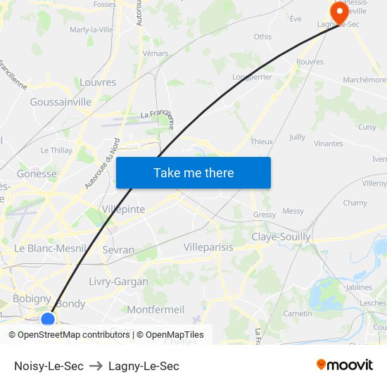 Noisy-Le-Sec to Lagny-Le-Sec map