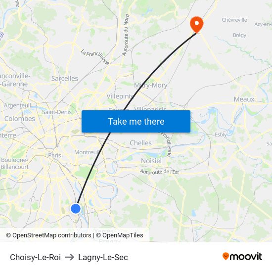 Choisy-Le-Roi to Lagny-Le-Sec map