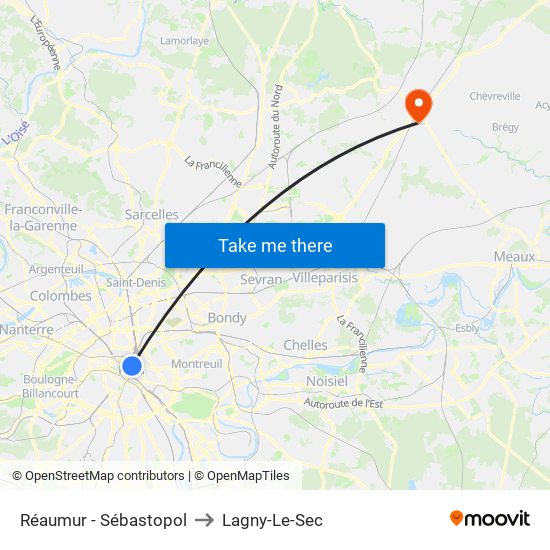 Réaumur - Sébastopol to Lagny-Le-Sec map