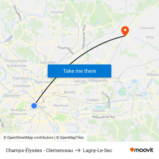 Champs-Élysées - Clemenceau to Lagny-Le-Sec map