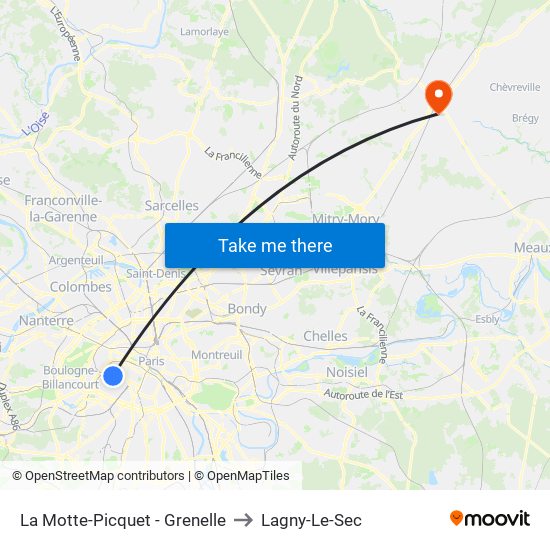 La Motte-Picquet - Grenelle to Lagny-Le-Sec map