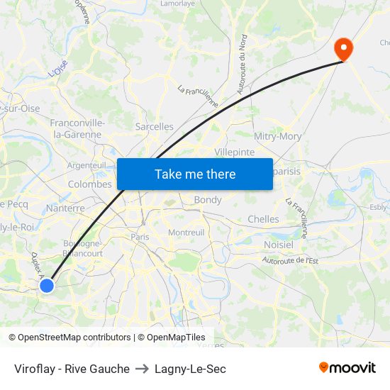 Viroflay - Rive Gauche to Lagny-Le-Sec map