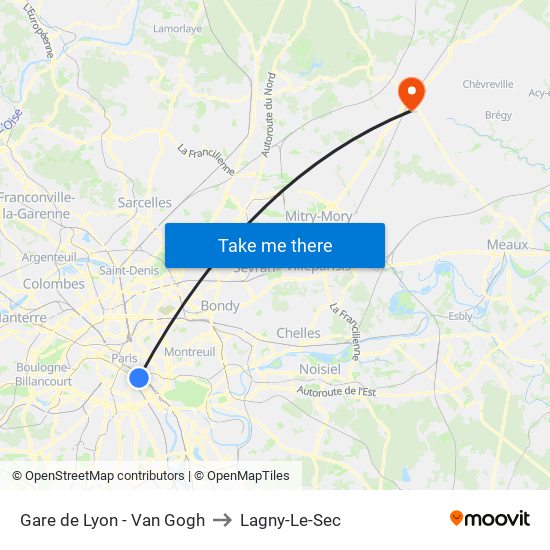 Gare de Lyon - Van Gogh to Lagny-Le-Sec map