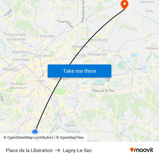 Place de la Libération to Lagny-Le-Sec map