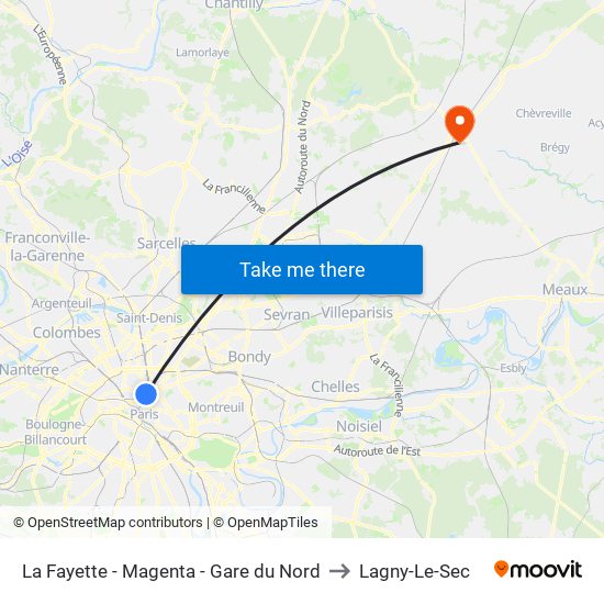 La Fayette - Magenta - Gare du Nord to Lagny-Le-Sec map
