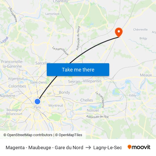 Magenta - Maubeuge - Gare du Nord to Lagny-Le-Sec map