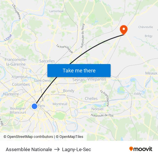 Assemblée Nationale to Lagny-Le-Sec map