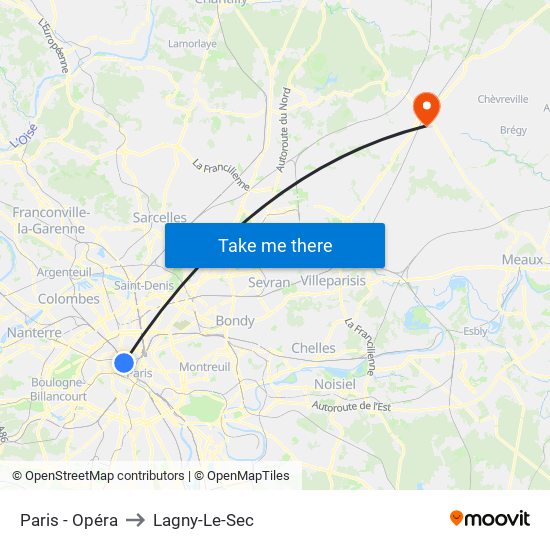 Paris - Opéra to Lagny-Le-Sec map