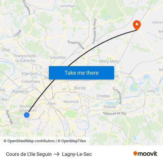 Cours de L'Ile Seguin to Lagny-Le-Sec map