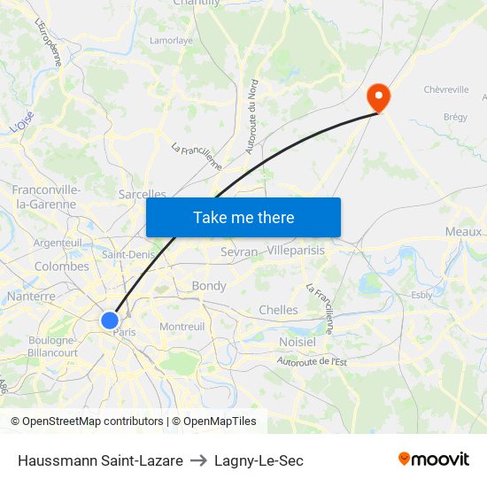 Haussmann Saint-Lazare to Lagny-Le-Sec map