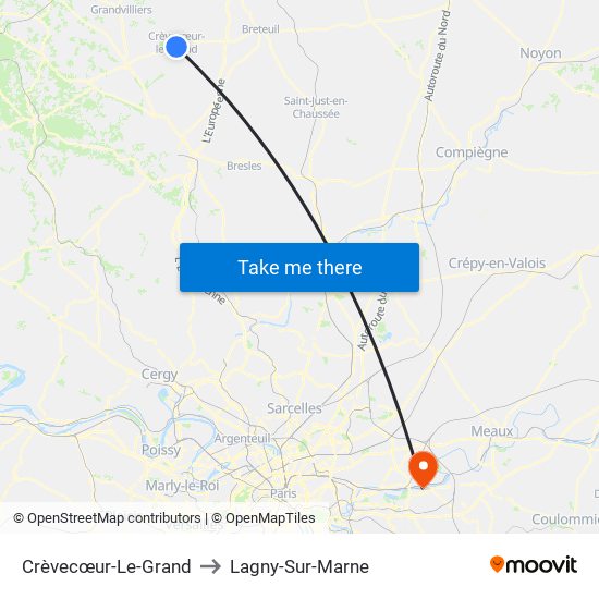 Crèvecœur-Le-Grand to Lagny-Sur-Marne map