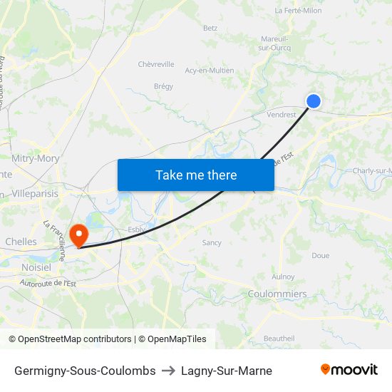 Germigny-Sous-Coulombs to Lagny-Sur-Marne map