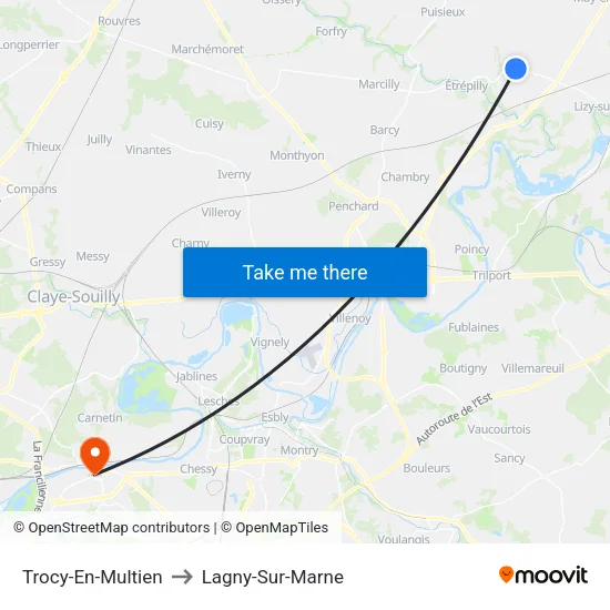 Trocy-En-Multien to Lagny-Sur-Marne map