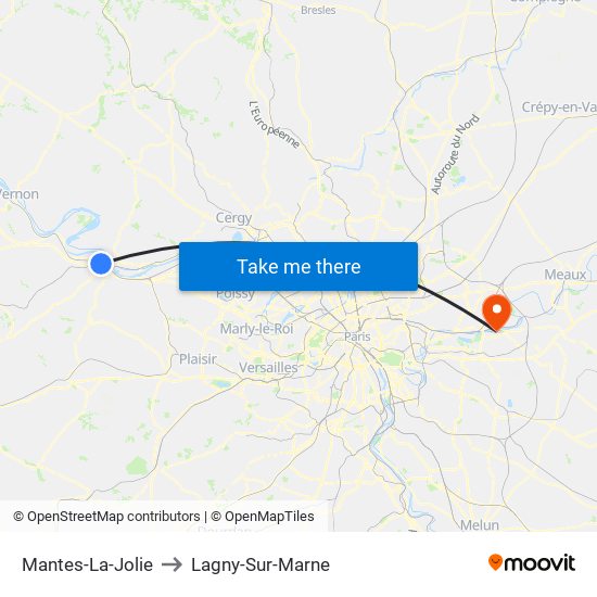 Mantes-La-Jolie to Lagny-Sur-Marne map