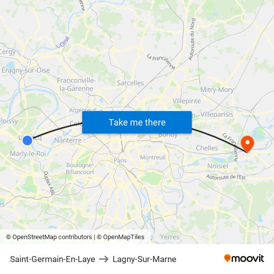 Saint-Germain-En-Laye to Lagny-Sur-Marne map