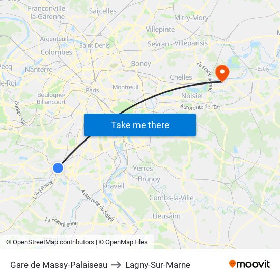 Gare de Massy-Palaiseau to Lagny-Sur-Marne map