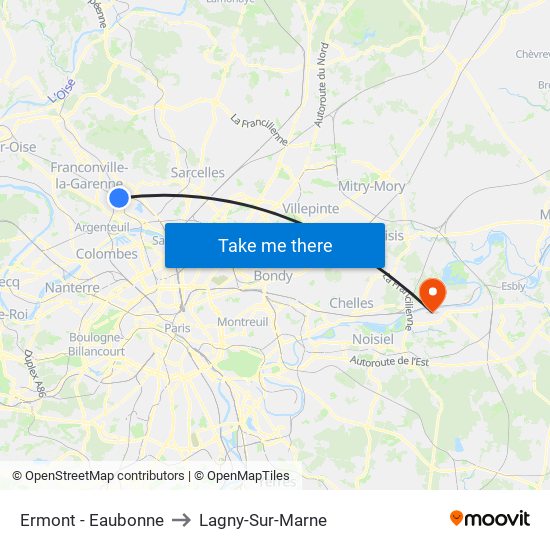 Ermont - Eaubonne to Lagny-Sur-Marne map