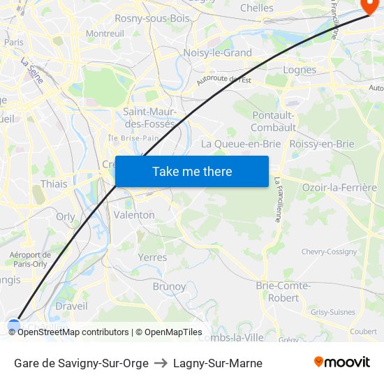 Gare de Savigny-Sur-Orge to Lagny-Sur-Marne map