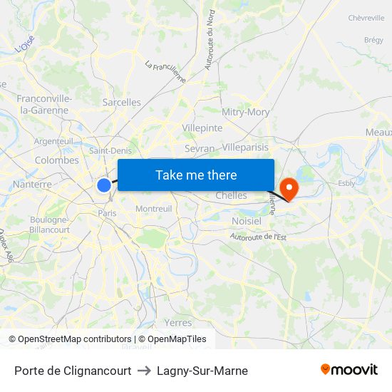 Porte de Clignancourt to Lagny-Sur-Marne map