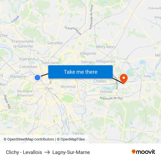 Clichy - Levallois to Lagny-Sur-Marne map